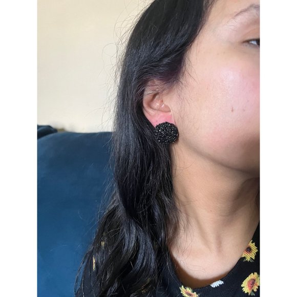 Large Big Black Earring round stud retro statement bold chunky Pierced Pageant - Picture 3 of 7